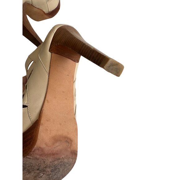 STUART WEITZMAN Tan Leather Peeptoe Heels Size 4.5 - Picture 5 of 8